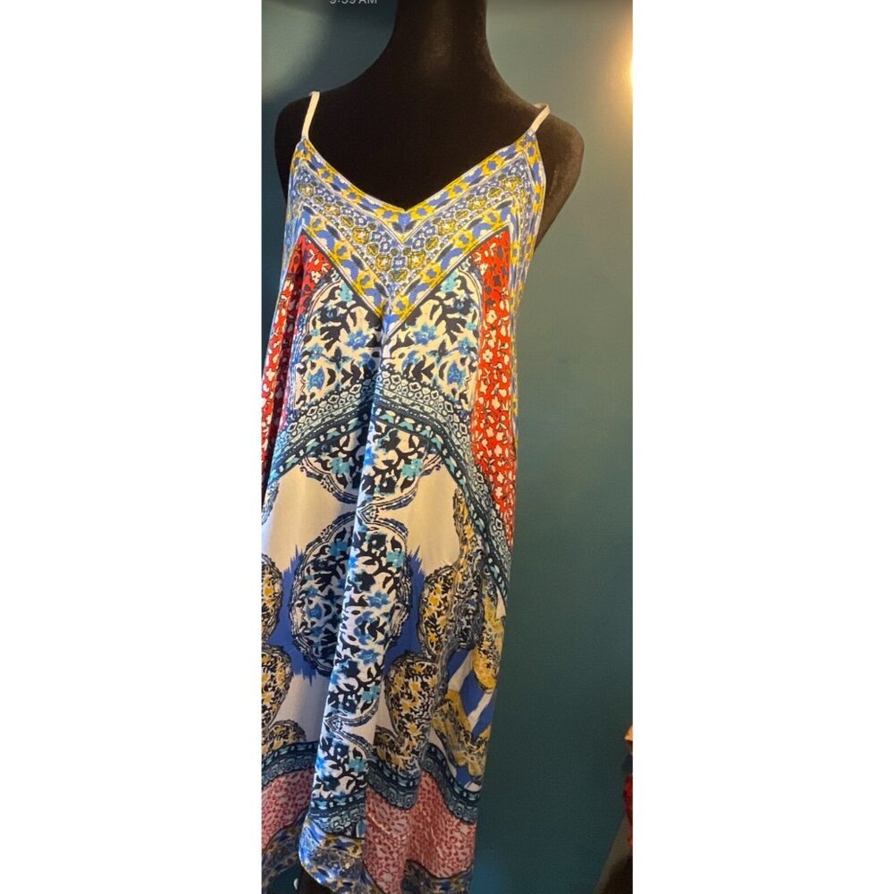 Vintage Bohemian Multicolor Sleeveless Maxi Dress With V-Neck & Spaghetti Straps